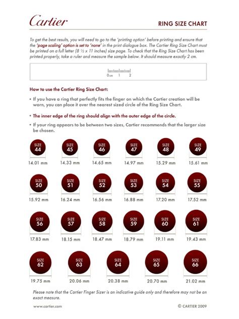 cartier printer size chart.